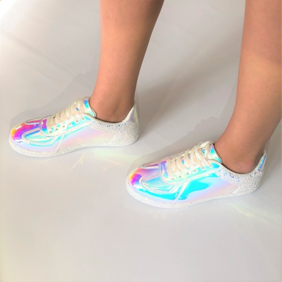 Unicorn Hologram Glitter Kicks Sneakers New White - Picture 4 of 7